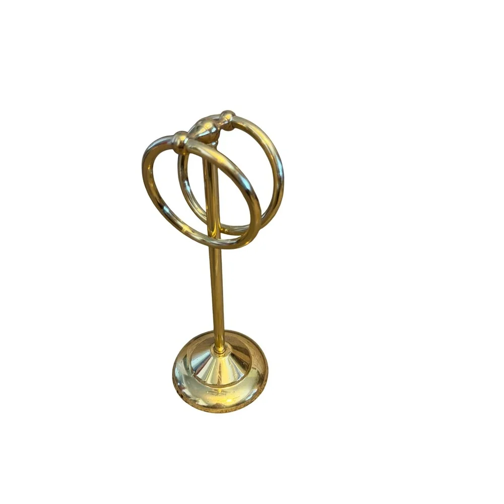 Vintage Brass Countertop Fingertip Towel Holder Double Ring Guest Towel Stand